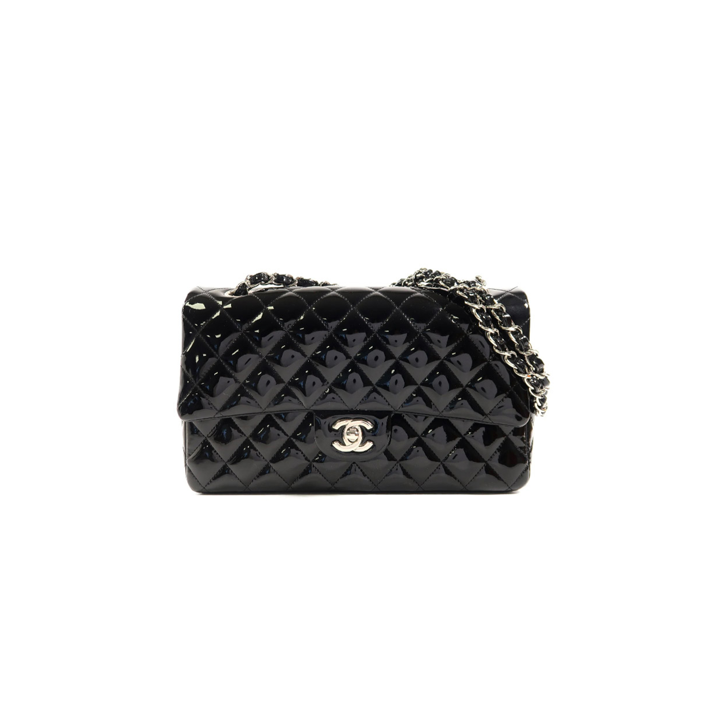 CHANEL JUMBO CLASSIC PATENT DOUBLE FLAP BLACK LEATHER SHOULDER BAG A01112 (25*15.5*6.5cm)